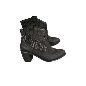 Miz Mooz sz 8 Nellie black leather silver studded ankle bootie boots heel